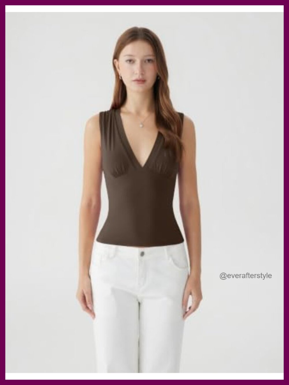 Women's Deep V Neck Ruched Tank Top Double Lined Slim Fit Sleeveless Summer Top - Picture 2 of 5